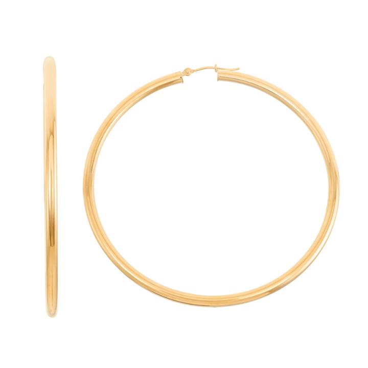 14k Gold Tube Hoop Earrings - 65 Mm, Yellow