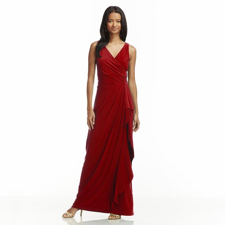 Women's Chaps Surplice Drape-front Full-length Dress, Size: 2, Red