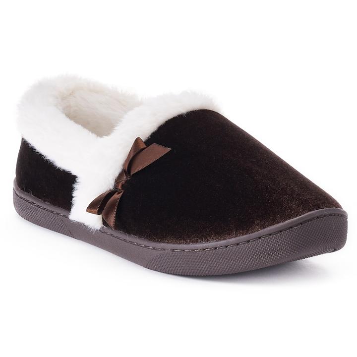 Women's Chaps Bow Accent Velvet A-line Slippers, Size: Small, Dark Brown