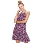 Juniors' So&reg; Textured Floral Halter Skater Dress, Girl's, Size: Large, Purple