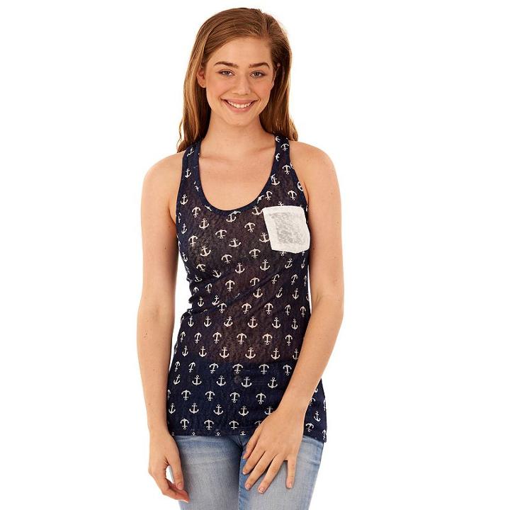 Juniors' Wallflower Print Pocket Racerback Tank, Teens, Size: Medium, Green Oth