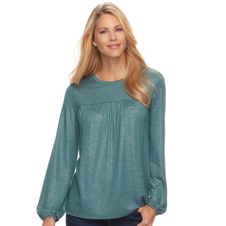 Women's Sonoma Goods For Life&trade; Lurex Striped Babydoll Top, Size: Medium, Grey