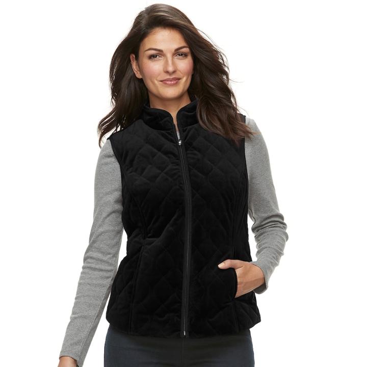 Women's Croft & Barrow® Classic Quilted Vest, Size: Xl, Black