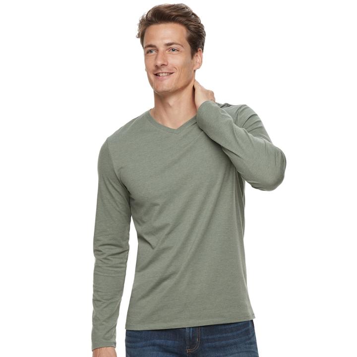 Men's Apt. 9&reg; Premier Flex Solid V-neck Tee, Size: Medium, Med Green