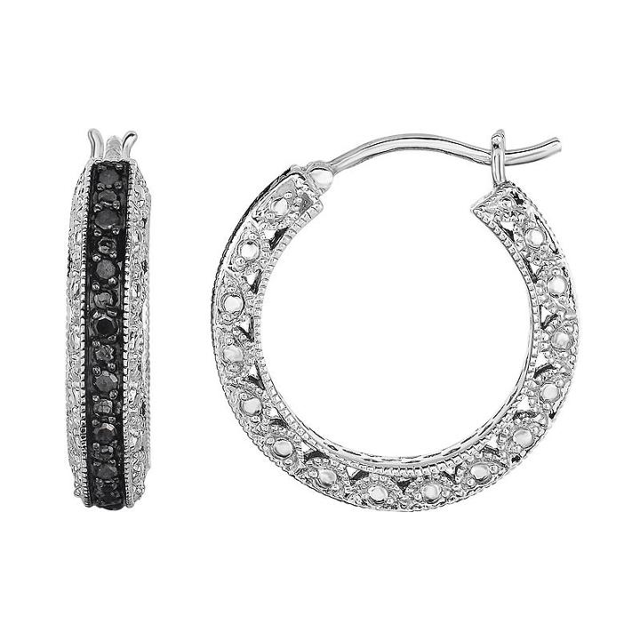 Sterling Silver 1/2 Carat T.w. Black Diamond Hoop Earrings, Women's