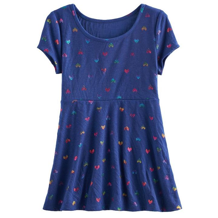 Girls 7-16 & Plus Size So&reg; Patterned Swing Legging Tee, Size: 10, Blue