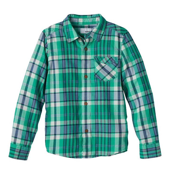 Boys 4-7 Sonoma Goods For Life&trade; Plaid Flannel Button Down Long Sleeve Shirt, Boy's, Size: 5, Dark Green