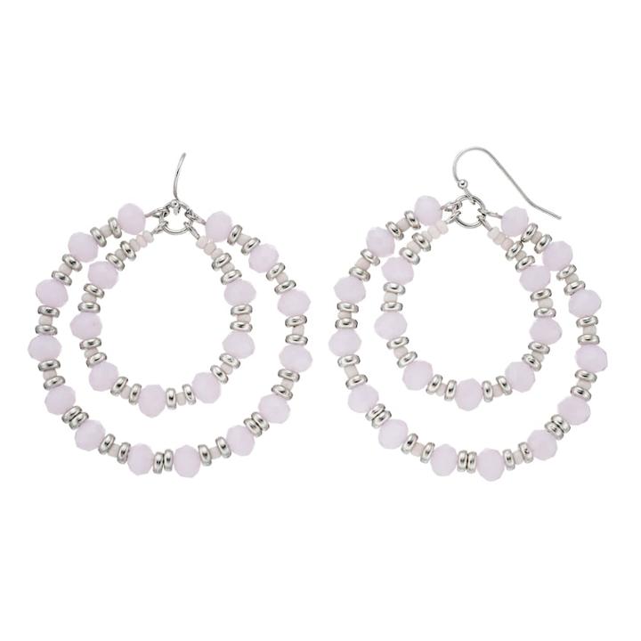 Beaded Double-hoop Earrings, Women's, Grey