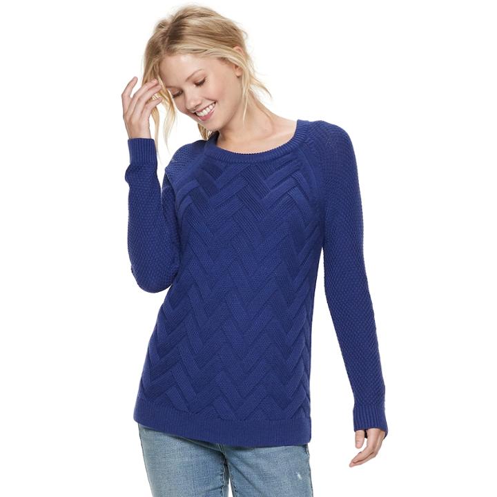 Women's Sonoma Goods For Life&trade; Lattice Cable-knit Crewneck Sweater, Size: Xl, Med Blue