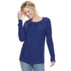 Women's Sonoma Goods For Life&trade; Lattice Cable-knit Crewneck Sweater, Size: Xl, Med Blue