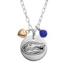 Fiora Crystal Sterling Silver Florida Gators Team Logo & Heart Pendant Necklace, Women's, Size: 16, Multicolor