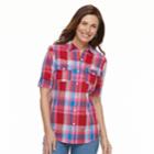 Women's Croft & Barrow&reg; Roll-tab Woven Shirt, Size: Xs, Med Red