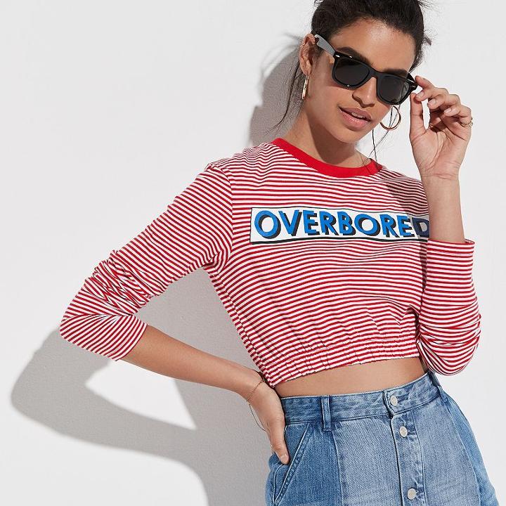 K/lab Overbored Graphic Crop Top, Teens, Size: Xs, Dark Pink
