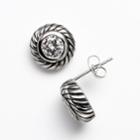 Kate Markus Stainless Steel Cubic Zirconia Textured Frame Stud Earrings, Women's, White