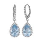 Lab-created Aquamarine And Lab-created White Sapphire Sterling Silver Halo Teardrop Earrings, Women's, Blue