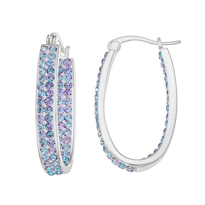 Crystal Radiance Inside-out Oval Hoop Earrings, Women's, Blue