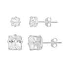 Silver Plated Cubic Zirconia Stud Earring Set, Women's, Grey