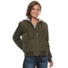 Juniors' Pink Republic Quilted Bomber Jacket, Teens, Size: Medium, Green