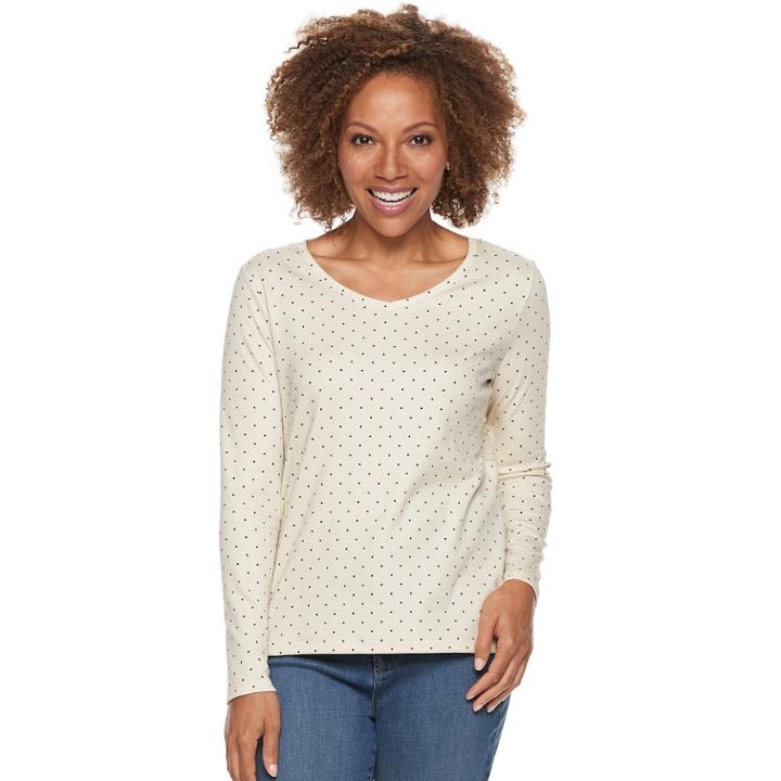 Petite Croft & Barrow&reg; Essential V-neck Top, Women's, Size: Xs Petite, Med Beige