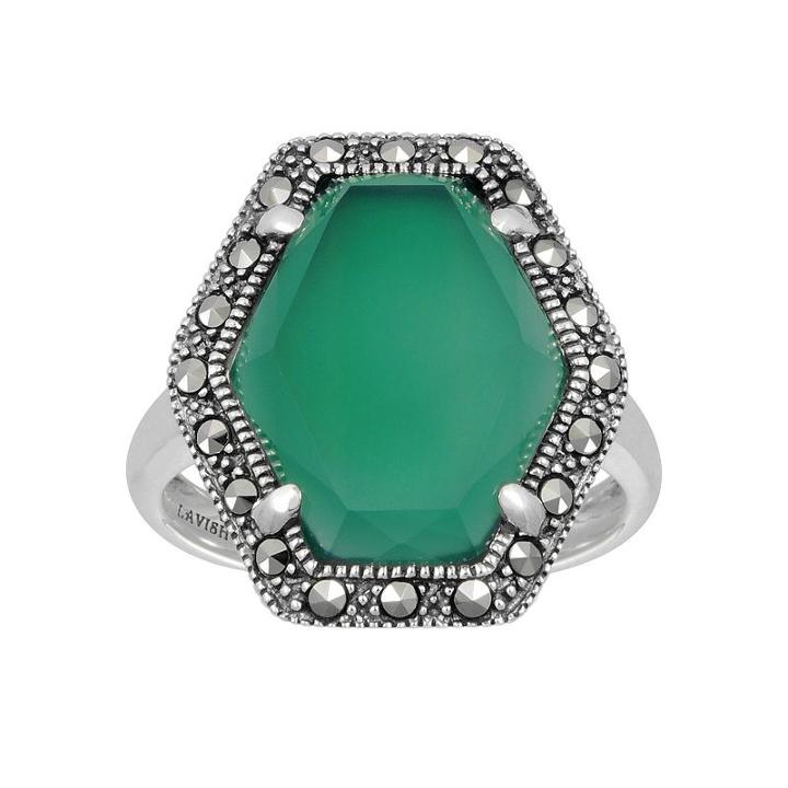 Lavish By Tjm Sterling Silver Green Chalcedony Ring - Made With Swarovski Marcasite, Women's, Size: 6