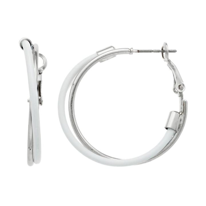 Twisted Double Hoop Nickel Free Earrings, Women's, White