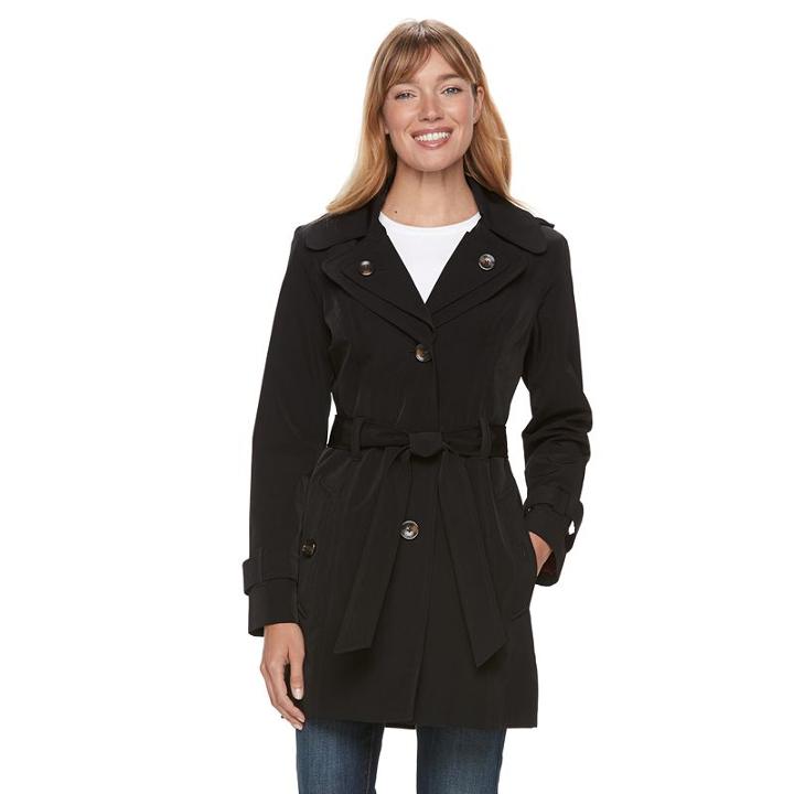 Women's Tower By London Fog Hooded Raincoat, Size: Xl, Black