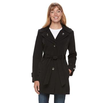 Women's Tower By London Fog Hooded Raincoat, Size: Xl, Black
