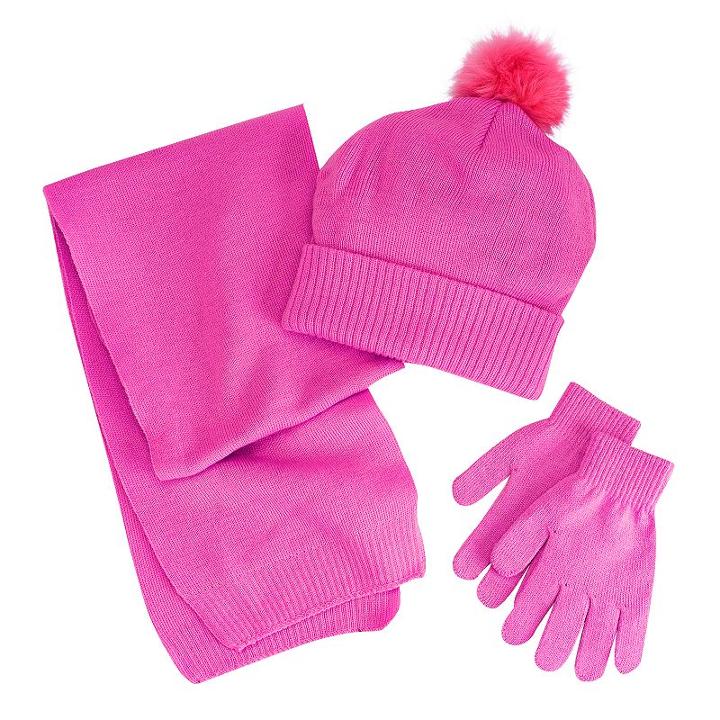 Girls 4-16 Berkshire 3-pc. Solid Scarf, Hat & Gloves Set, Girl's, Pink