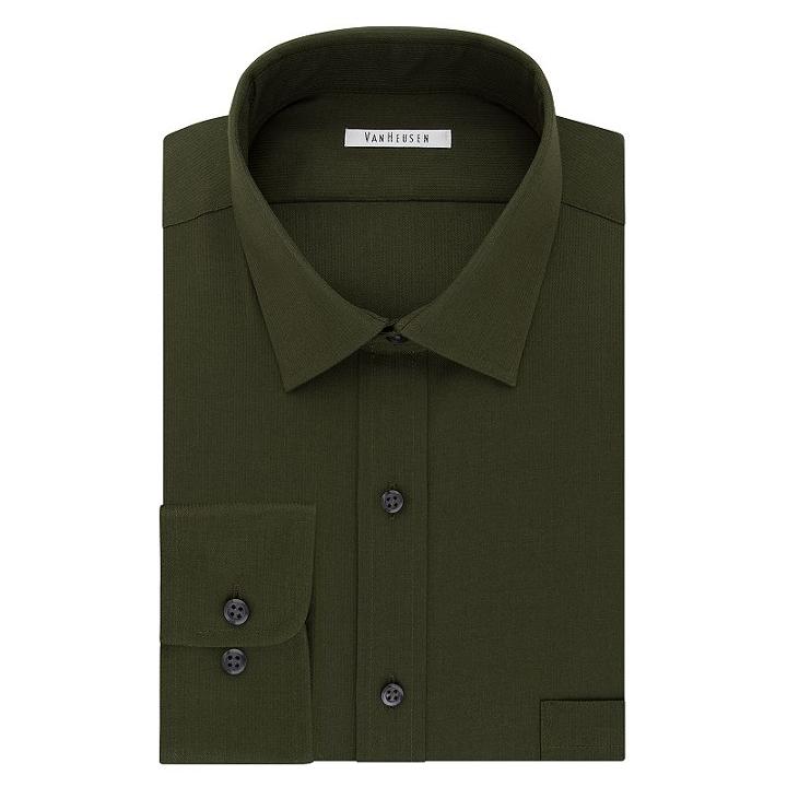 Big & Tall Van Heusen Regular-fit Flex Collar Pincord Wrinkle-free Dress Shirt, Men's, Size: 18-32/33, Dark Green
