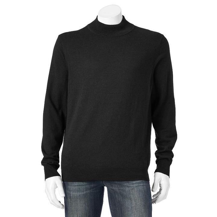 Men's Croft & Barrow&reg; Classic-fit 12gg Solid Mockneck Sweater, Size: Large, Black