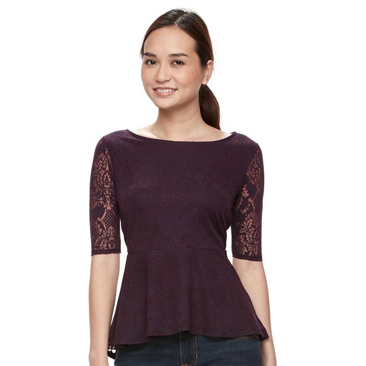 Petite Apt. 9&reg; Scroll Burnout Boatneck Top, Women's, Size: Xs Petite, Purple