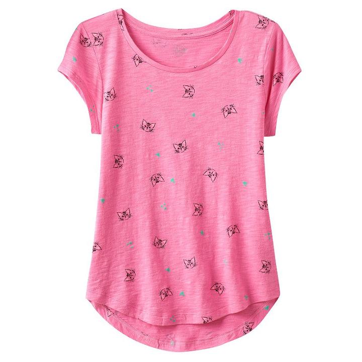 Girls 7-16 So&reg; Short Sleeve Curve Hem Tee, Girl's, Size: 7-8, Brt Pink