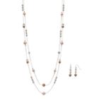 Long Simulated Pearl Double Strand Necklace & Linear Drop Earring Set, Women's, Multicolor