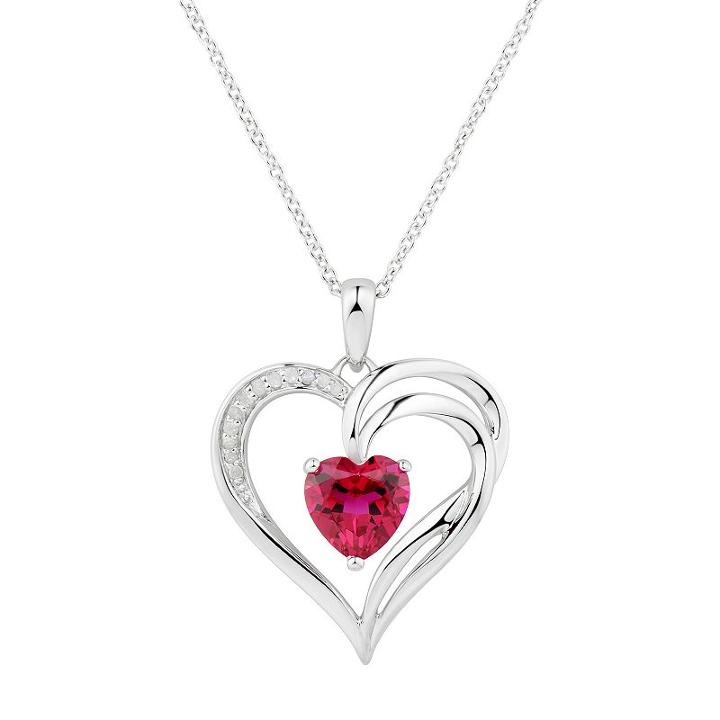 Two Hearts Forever One Lab-created Ruby & 1/4 Carat T.w. Diamond Heart Pendant, Women's, Red