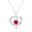 Two Hearts Forever One Lab-created Ruby & 1/4 Carat T.w. Diamond Heart Pendant, Women's, Red