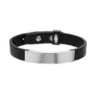 Men's Black Leather & Stainless Steel Adjustable Bracelet