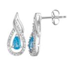 10k White Gold Swiss Blue Topaz & 1/6 Carat T.w. Diamond Teardrop Earrings, Women's