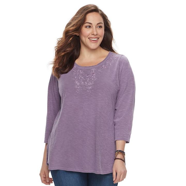 Plus Size Sonoma Goods For Life&trade; Embroidered Tee, Women's, Size: 4xl, Med Purple