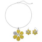 Yellow Flower Pendant Necklace & Drop Earring Set, Women's
