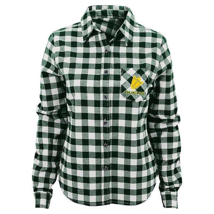 Juniors' Oregon Ducks Buffalo Plaid Flannel Shirt, Women's, Size: Large, Green Oth