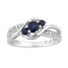 10k White Gold Sapphire & 1/10 Carat T.w. Diamond 3-stone Ring, Women's, Size: 7, Blue