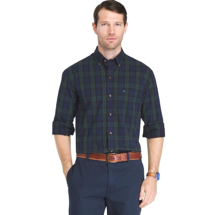 Big & Tall Men's Izod Regular-fit Tartan Plaid Button-down Shirt, Size: 3xl Tall, Black