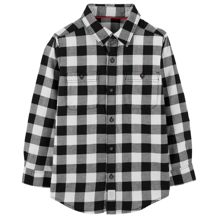 Boys 4-12 Carter's Plaid Button Down Shirt, Size: 7, Black Plaid