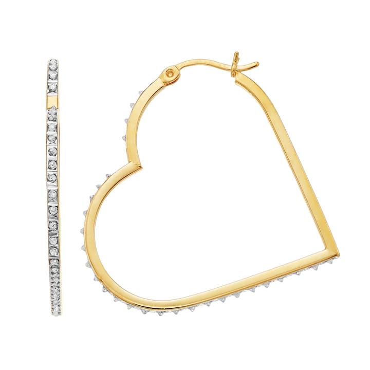 Diamond Mystique 18k Gold Over Silver Diamond Accent Heart Hoop Earrings, Women's, White