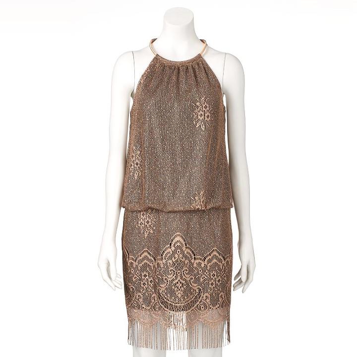 Women's Expo Chain Mesh Blouson Dress, Size: 6, Gold