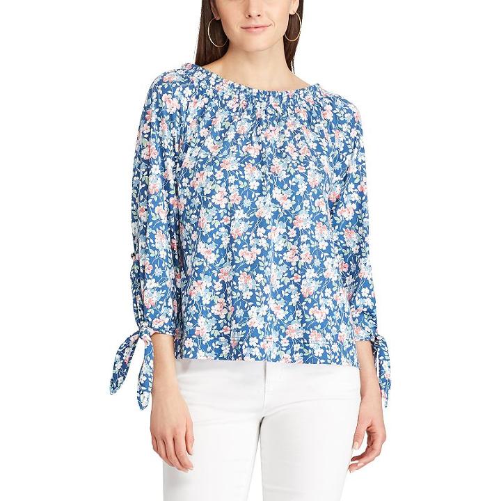 Petite Chaps Floral Smocked Peasant Top, Women's, Size: M Petite, Blue (navy)