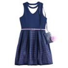 Girls 7-16 & Knitworks Belted Burnout Skater Dress With Crossbody Purse, Size: 7, Blue (navy)