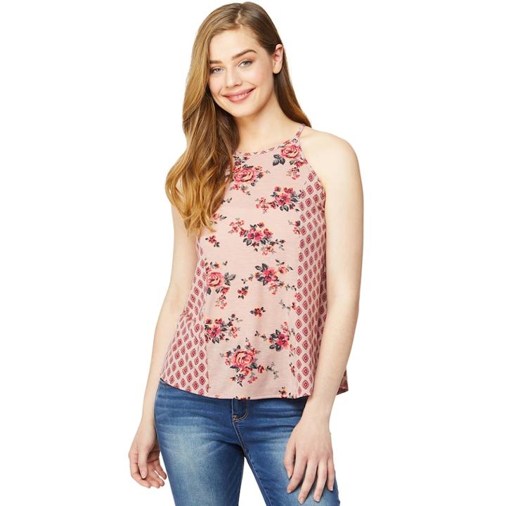 Juniors' Wallflower Printed Halter Tank, Teens, Size: Medium, Med Beige