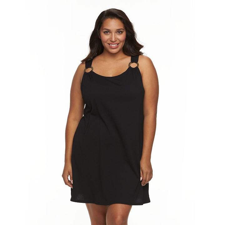Plus Size Apt. 9&reg; O-ring Crinkle Cover-up, Women's, Size: 1xl, Black