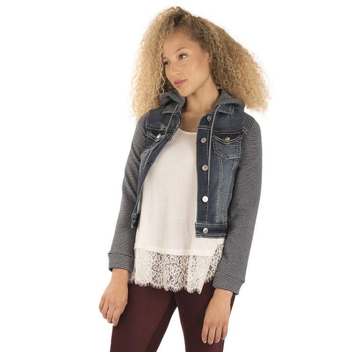 Juniors' Wallflower Plush Striped Denim Jean Jacket, Girl's, Size: Xl, Lt Yellow